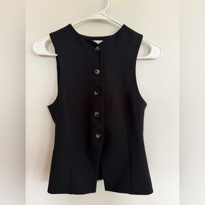 Aritzia Wilfred Blouse Button Down Vest Dark Navy size 00 Office Workwear Mature